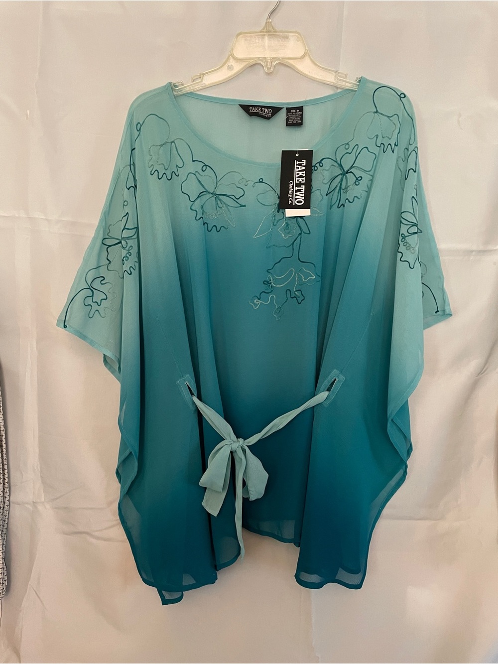 Take Two Teal Ombre Floral Tie-Front Tunic